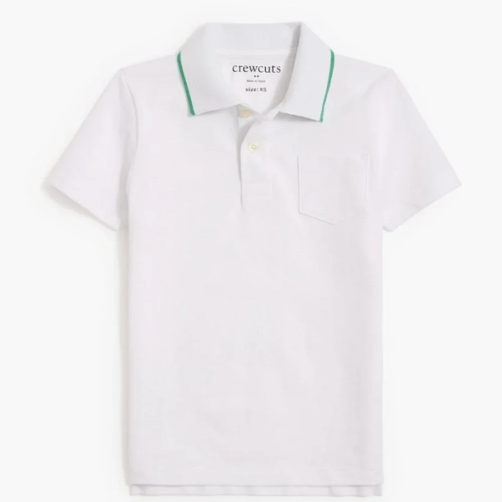 NWT J. Crew Crewcuts boys white polo shirt green collar trim XL